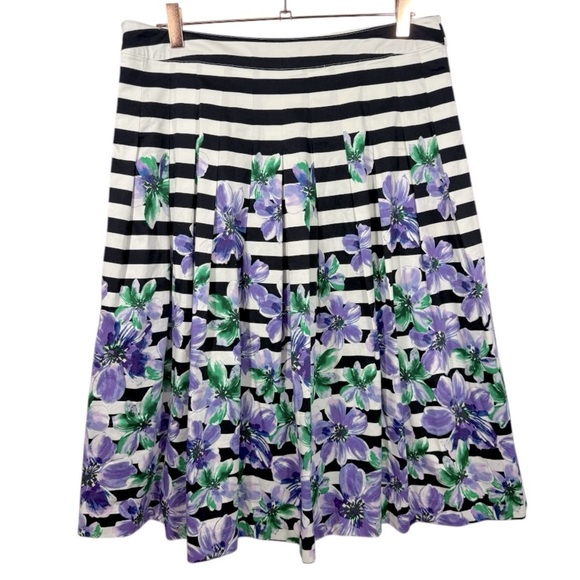 Talbots Striped Floral Pleated Midi Skirt Size 10 Old Money Feminine Modest - Picture 4 of 12